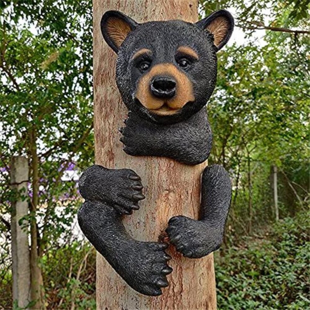 Cute Bear Tree Hugger Garden Ornament Outdoor Decor